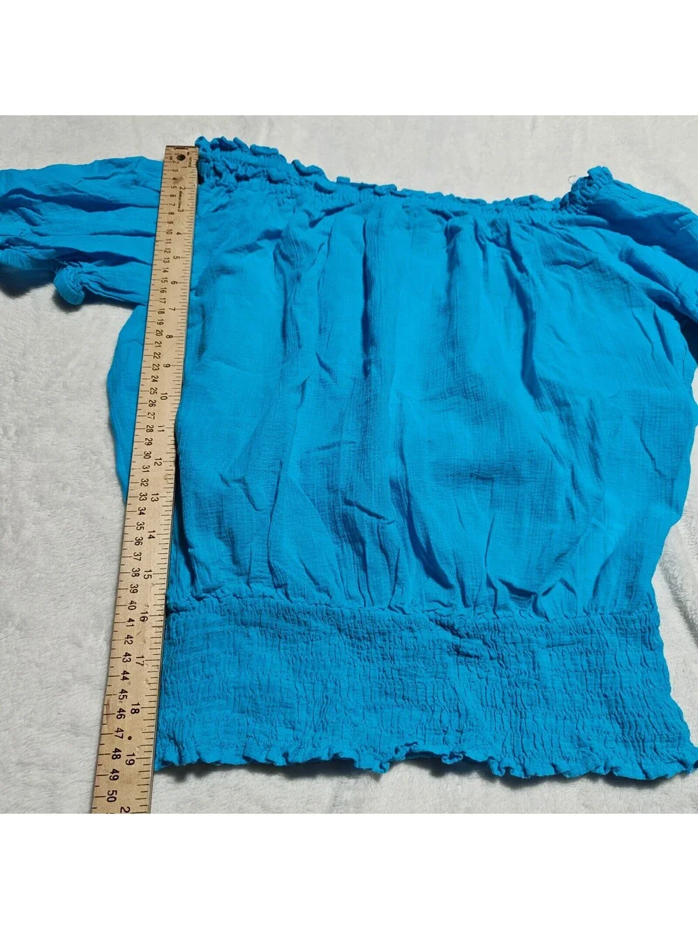 Michael Kors Turquoise aqua off shoulder peasant top w smocked waist euro summer